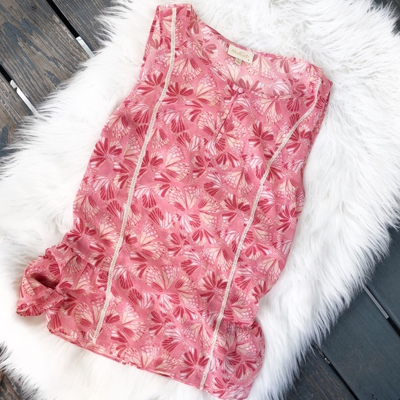 ModCloth Pink Butterfly Sheer Ruffle Tank Top - Picture 2 of 8